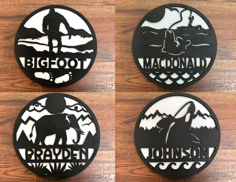 Animal Themed Custom Personalized Wooden Round Monograms