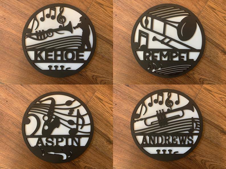 Music Themed Custom Personalized Wooden Round Monograms