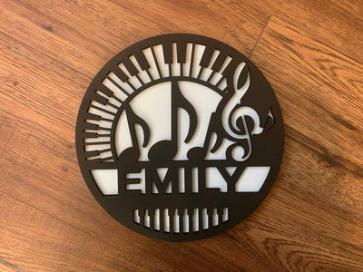 Music Themed Custom Personalized Wooden Round Monograms