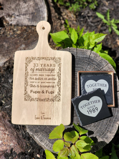 Anniversary Gift Bundle - Engraved Board & Slate Coasters