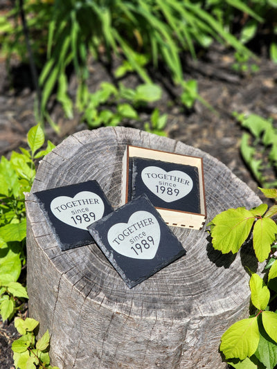 Anniversary Gift Bundle - Engraved Board & Slate Coasters