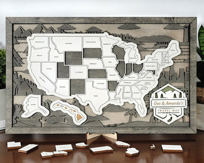 USA Custom Wooden Travel Map